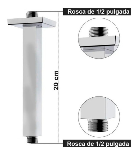 Imagen 1 de 2 de Brazo De Lluvia Ducha Para Techo 20 Cm Con Roseta Recto