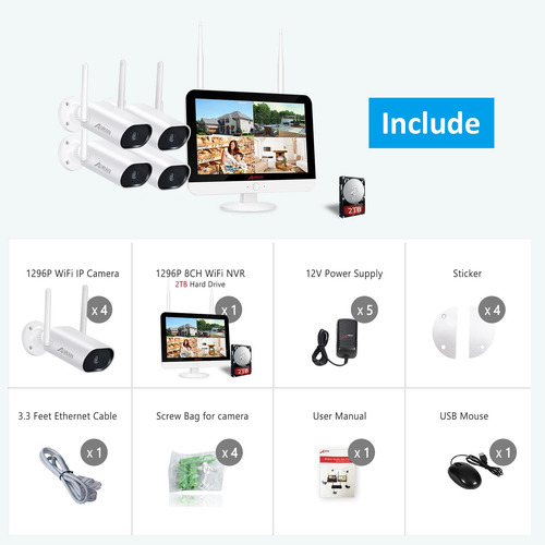 Imagen 2 de 6 de Kit De Cámaras De Vigilancia Wifi Cctv 2tb Audio Con Pantall