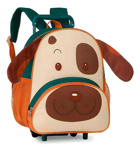 Mochila Infantil Clio Pets Rodas Cp2644b Cor Marrom Desenho Do Tecido Cachorro