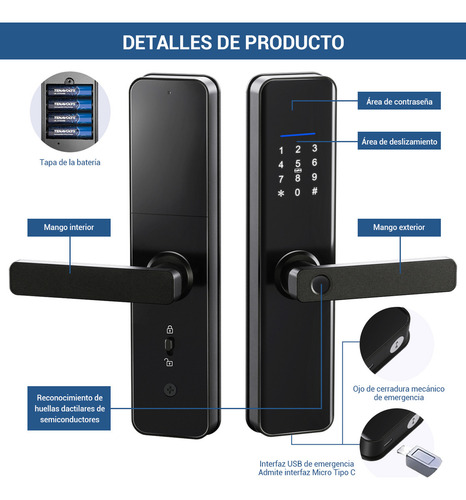Chapa Cerradura Inteligente Electrónica Tuya Wifi 5 Maneras Con Antibloqueo Electrónico Con Alarma Antirotura Derecha/izquierda Acero Inoxidable Espesor De La Puerta Recomendado 40-65mm