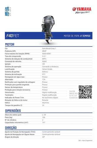 Motor Yamaha 40hp 4t - Comando A Distancia - Leia Anúncio