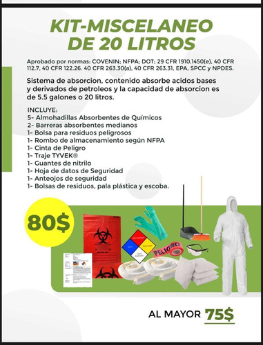 Kit Antiderrames Para Productos Quimicos, Hidrocarburos