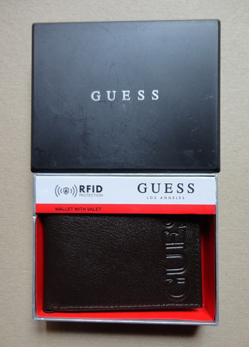 Billetera Café Oscuro Guess Original De Cuero Genuino