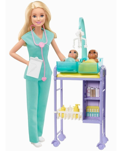 Barbie Set De Pediatra Rubia Con Gemelos Gkh23