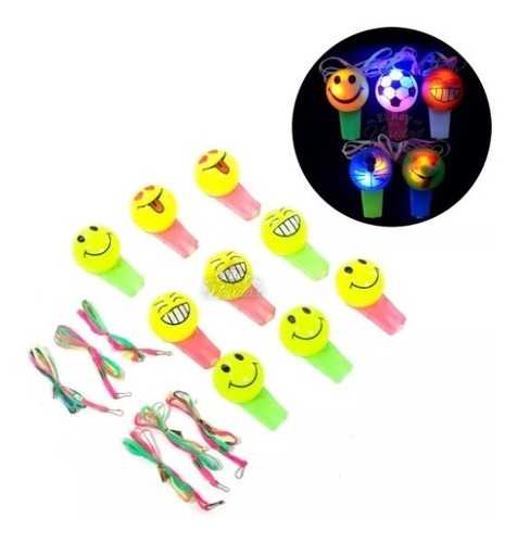 Silbato Emoji Fluor Con Luz Led X6 Unidades