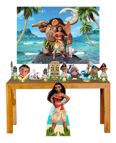 Imagem 1 de 5 de Super Kit Totem Display Decoração Moana + Painel 