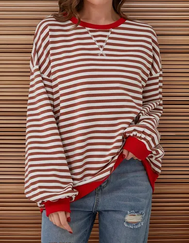 Buzo Mujer Oversize A Rayas Cuello Redondo