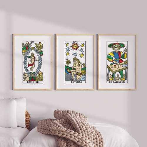 Imagen 1 de 10 de Set De 3 Cuadros Cartas De Tarot Con Marco - A Elección