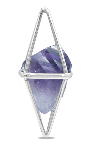 Dije De Plata Adorov Dijes Amatista Con Amatista Y Diseño De Punta Con 1.5cm De Diámetro - 1.5cm De Largo X 4cm De Alto - Violeta Natural