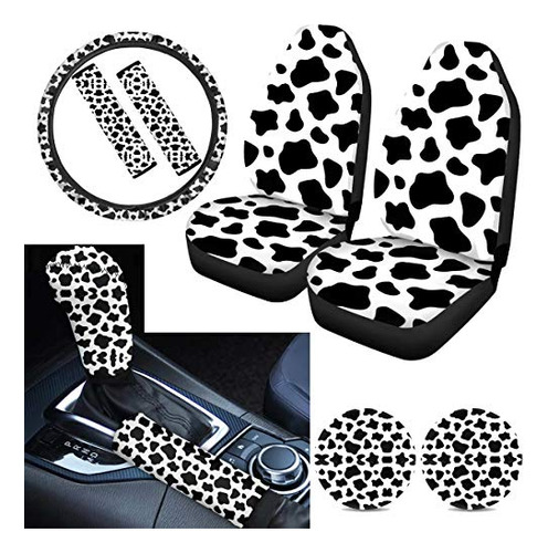 Bigcarjob Full Set Of 9 Pack Cute Cow Print Car Seat Covers,