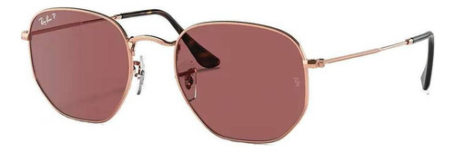 Óculos de sol polarizados Ray-Ban Round Hexagonal Flat Lenses Médio armação de aço cor polished rose gold, lente violet de cristal clássica, haste polished rose gold de aço - RB3548N