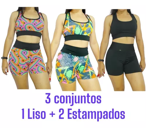 2 Conjunto Fitness Feminino Top E Short De Academia + Brinde