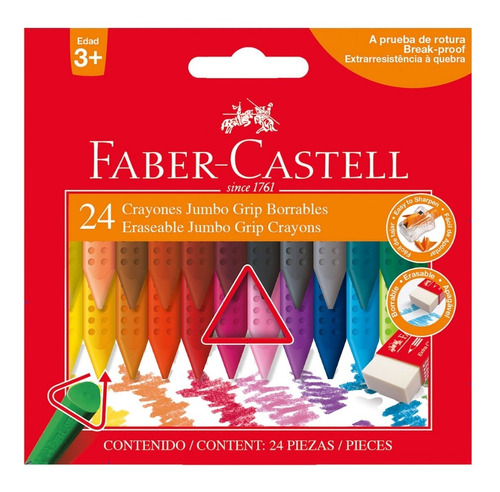 Set 24 Crayones Jumbo Grip Borrable Triangular Faber Castell