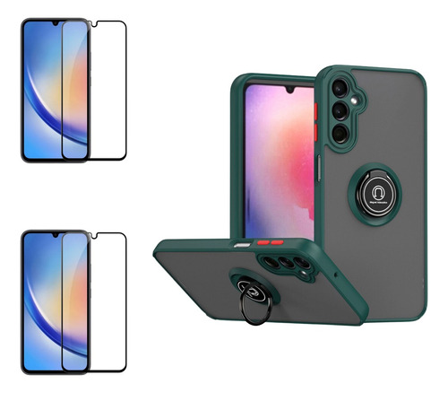 Case Funda Hardnes Ring Para Samsung A05s + 2 Micas Pantalla