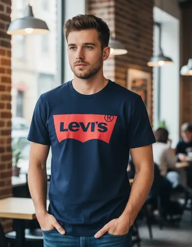 Camiseta Levis ® Masculina Logo Batwing Original Azul Escuro