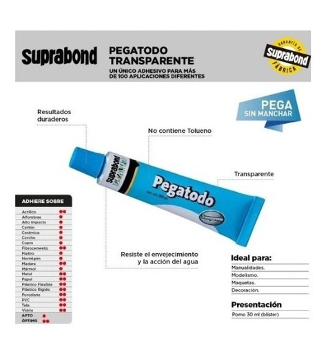 Imagen 4 de 9 de Adhesivo Suprabond Pegatodo Contacto Transparente 30 Ml