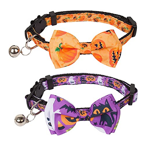 Collares De Gato De Halloween Campana Y Lazo, Collar De...