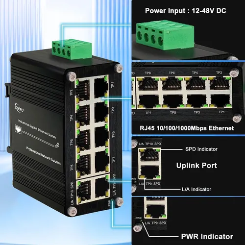 Conmutador Gigabit Ethernet Industrial Con 10 Puertos En Un
