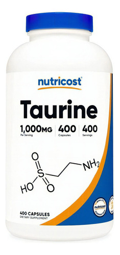 Taurina 1000mg Aminoacido Antioxidante 400 Cap Nutricost Gym Sabor Neutro