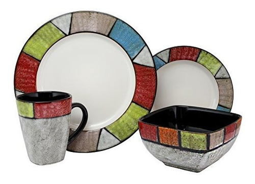 Elama Country Cottage 16 Piece Stoneware Dinnerware Set, 16p