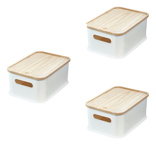 Set De 3 Cajas Apilables Con Tapa De Madera Idesign