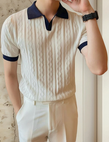 Polo De Hombre Con Textura De Jacquard Elástico