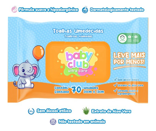 Kit 5 Toalhas Umedecidas Baby Club Ultra Care C/70un Cada