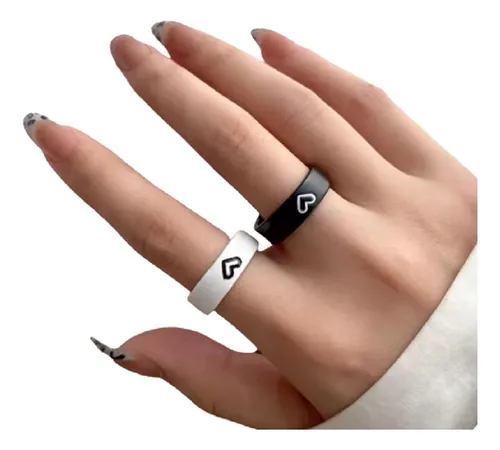 Anillos Alianza Blanco Y Negro Corazon Pareja Novios Amor