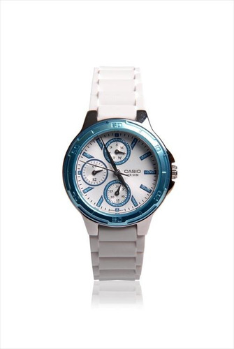 Reloj Mujer Casio Ltp1326-2a Malla Resina Sumergible Celeste Color De La Malla Blanco Color Del Fondo Blanco