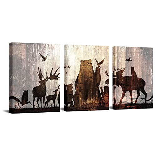 Vintage Animal Canvas Wall Art Forest Deer Bear Picture...