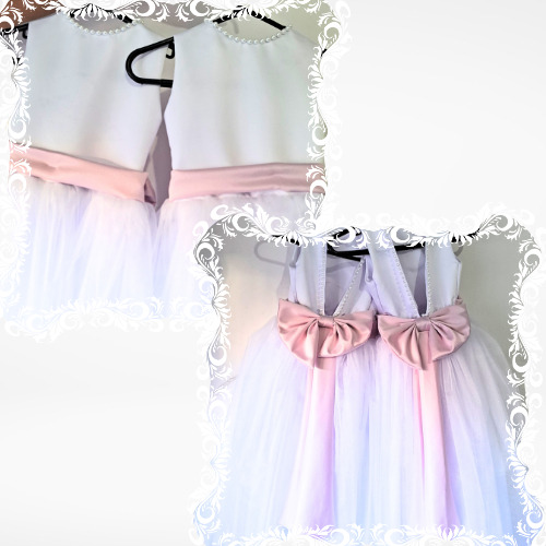 Vestido Infantil Menina Branco Longo Manga Laço Cor Opcional