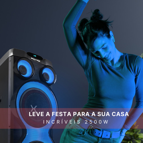 Combo Torre Polyvox Xt2212t 2500w + Microfone Com Fio