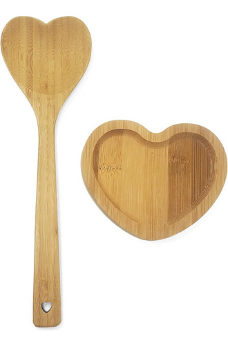 Cuchara De Bambú En Forma De Corazón Con Juego De Reposo, Cu