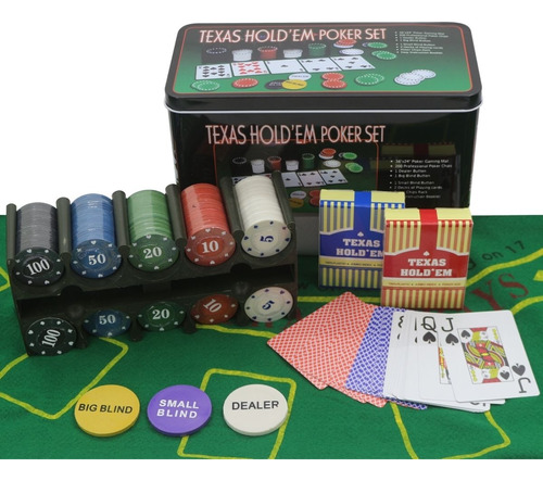 Kit Poker Profissional Em Lata 200 Fichas Texas Hold'em Set