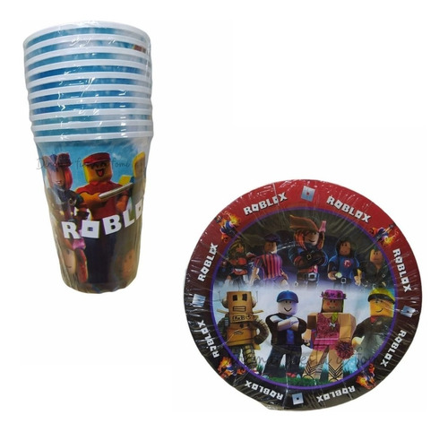 Roblox. Fiesta. 30 Vasos, 30 Platos. 30 Niños 