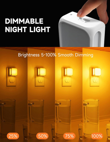 Luces Nocturnas Ámbar Regulables Para Niños Con Sensor De At