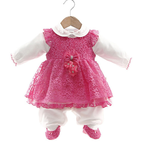Macacão Longo Bebê Malha E Vestido Bia Pink Beth Bebê