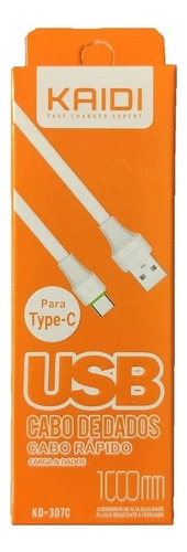  Kaidi KD-307c Cabo Carregador USB Tipo C Turbo Reforçado Cor Branco
