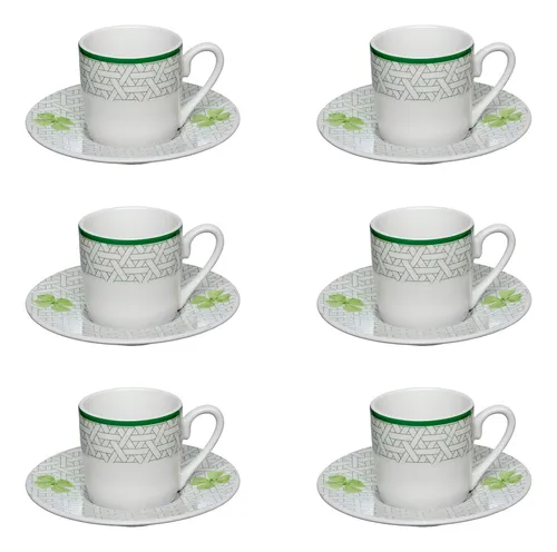 comprar Jogo 6 Xícaras Com Pires Para Café 80ml Porcelana Hauskraft Cor Verde Trevo