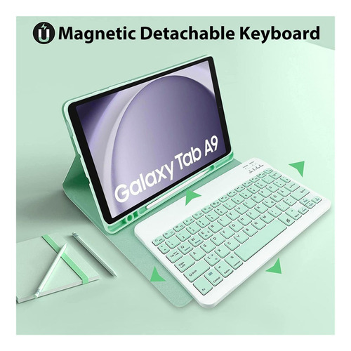 E Funda C/teclado, Mouse Y Lápiz P/galaxy Tab A9 8.7 Verde