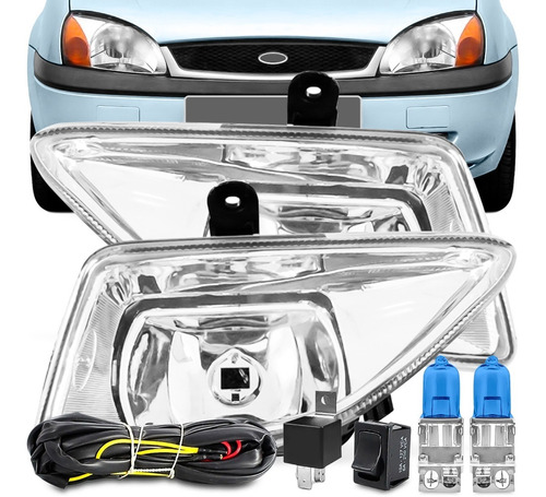 Kit Farol Auxiliar Fiesta 2000 2001 2002 Brinde Par Lampadas