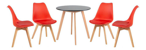 Kit - Mesa Redonda 70 Cm Preto + 4 Cadeiras Leda Cor Vermelho