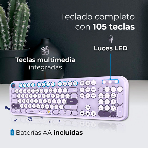 Kit Teclado Y Mouse Acteck Creator Mk485 Inalambrico Violeta Violeta Violeta