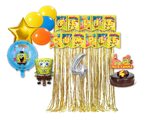 Globos Combo De Bob Esponja, Banderin,toppers