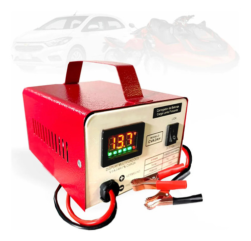 Carregador De Bateria 2ah 12v Com display LED Bivolt Moto e carro CVA2