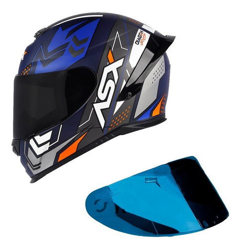 Capacete Asx Eagle Racing Diagon Aerofólio Viseira Adicional Cor Azul Tamanho do capacete 58 (57-58)