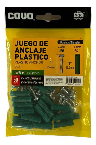 Ramplug Plastico 1 Pulgada Color Verde (50 Unidades) Covo