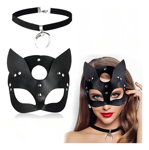 Antifaz De Gatubela Mascara Negra Cosplay Sexy Mujer+collar