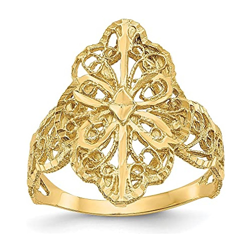 Anillo De Filigrana De Oro Amarillo De 14 K Joyería Fina Par