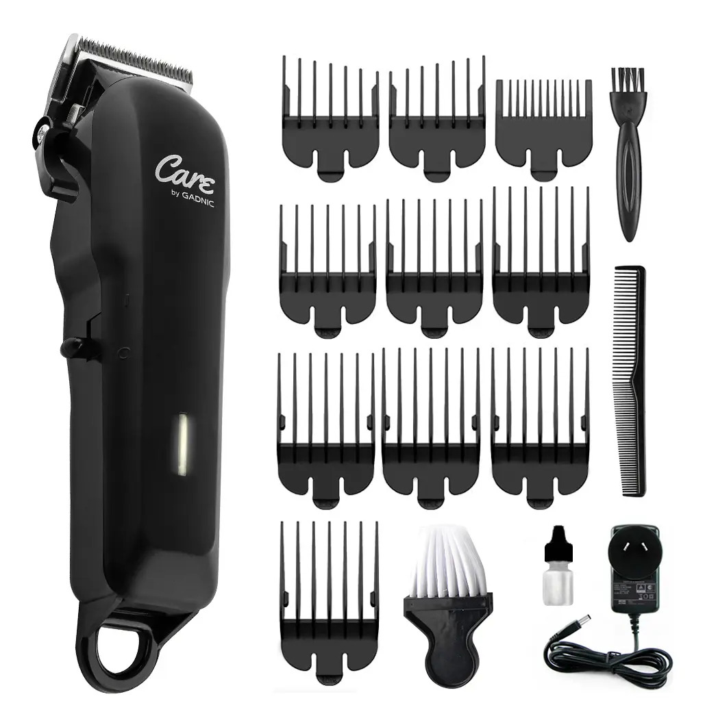 Máquina De Cortar Pelo Care By Gadnic S2000 Pro 8 Peines Accesorios 2000mah Indicador Led Carga Rápida Negro